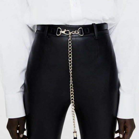 NEW ZARA Belted FAUX Leather Leggings Size S - Picture 6 of 6